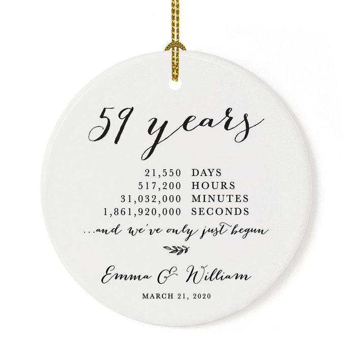 Custom Anniversary Years Days Hours Minutes White Custom Porcelain Round Ornaments Design 2-Set of 1-Andaz Press-59 Years-