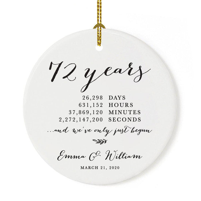 Custom Anniversary Years Days Hours Minutes White Custom Porcelain Round Ornaments Design 2-Set of 1-Andaz Press-72 Years-