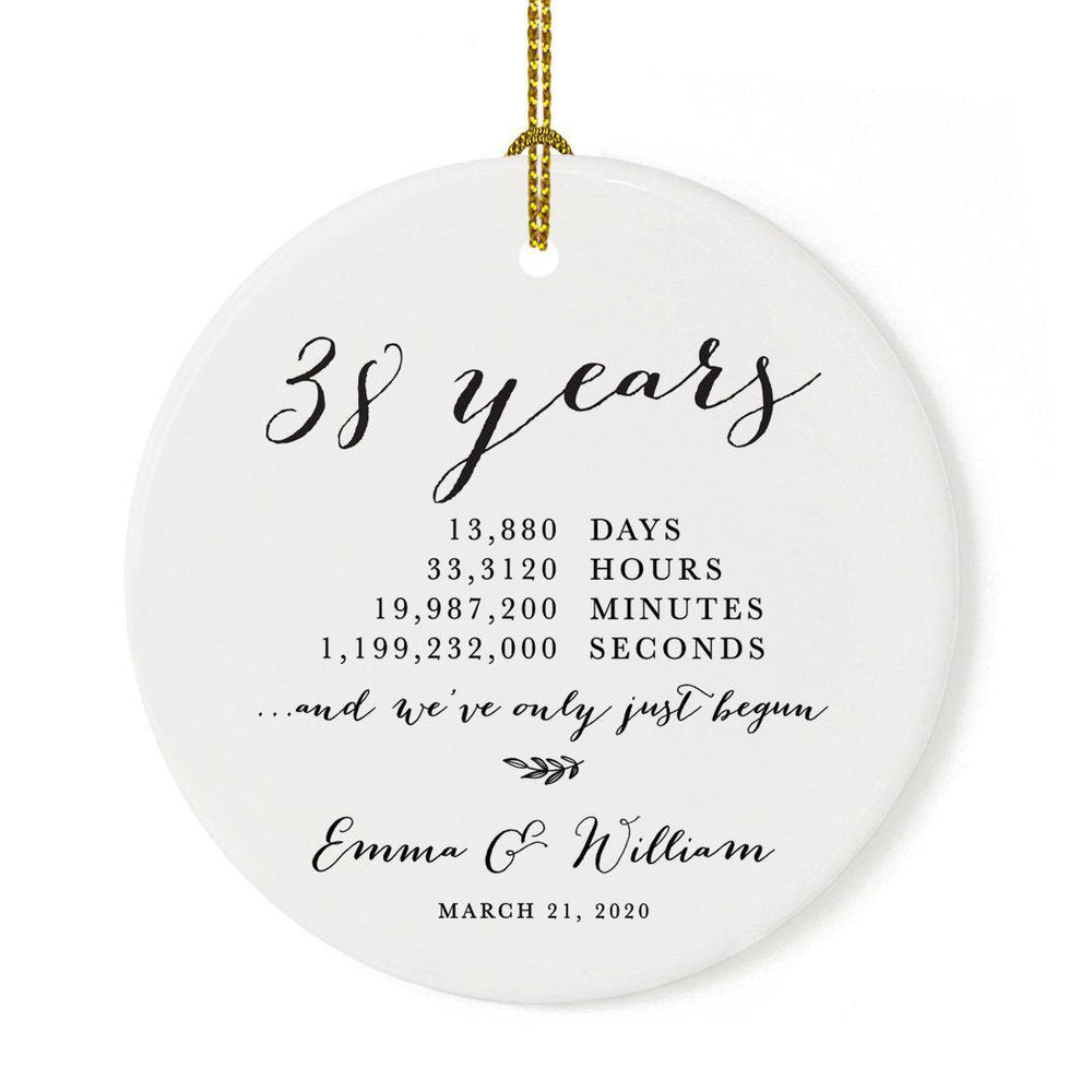 Custom Anniversary Years Days Hours Minutes White Custom Porcelain Round Ornaments Design 2-Set of 1-Andaz Press-38 Years-