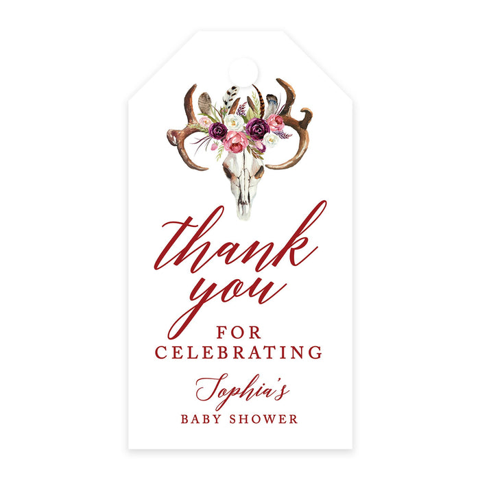 Custom Baby Shower Favor Tags, Thank you for Celebrating Gift Tags with Bakers Twine, 2 x 3.75-Inches-Set of 100-Andaz Press-Boho Rustic Floral Antlers-