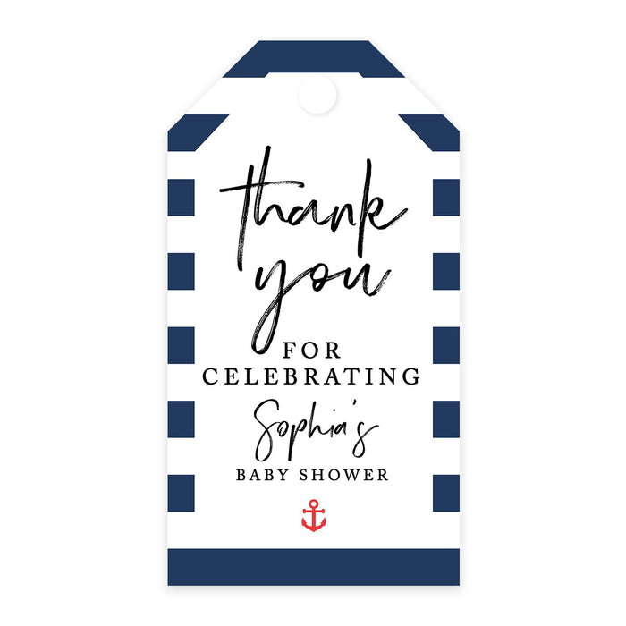 Custom Baby Shower Favor Tags, Thank you for Celebrating Gift Tags with Bakers Twine, 2 x 3.75-Inches-Set of 100-Andaz Press-Nautical Beach-