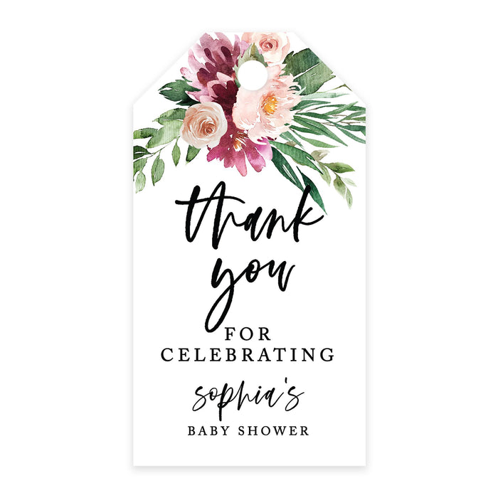 Custom Baby Shower Favor Tags, Thank you for Celebrating Gift Tags with Bakers Twine, 2 x 3.75-Inches-Set of 100-Andaz Press-Spring Watercolor Florals-