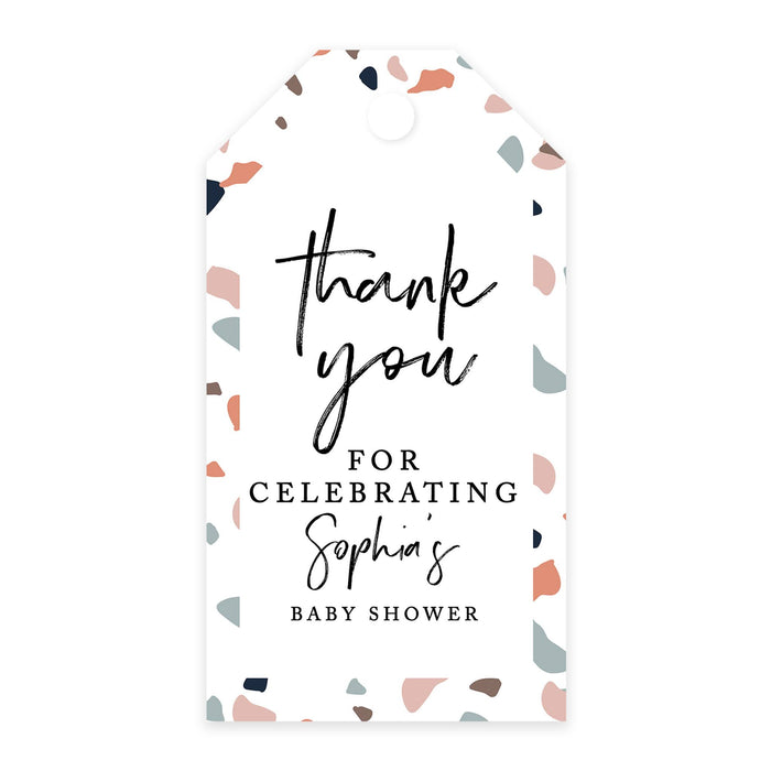 Custom Baby Shower Favor Tags, Thank you for Celebrating Gift Tags with Bakers Twine, 2 x 3.75-Inches-Set of 100-Andaz Press-Terrazzo-