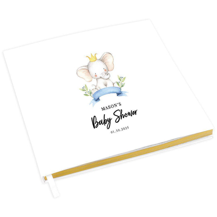 Custom Baby Shower Guestbook with Gold Accents, White Guest Sign in Registry, Design 1-Set of 1-Andaz Press-Baby Elephant-
