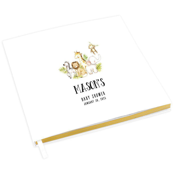 Custom Baby Shower Guestbook with Gold Accents, White Guest Sign in Registry, Design 1-Set of 1-Andaz Press-Baby Safari Animals-