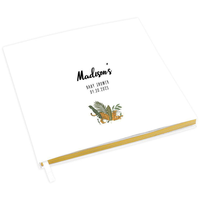 Custom Baby Shower Guestbook with Gold Accents, White Guest Sign in Registry, Design 1-Set of 1-Andaz Press-Tropical Jungle Safari-
