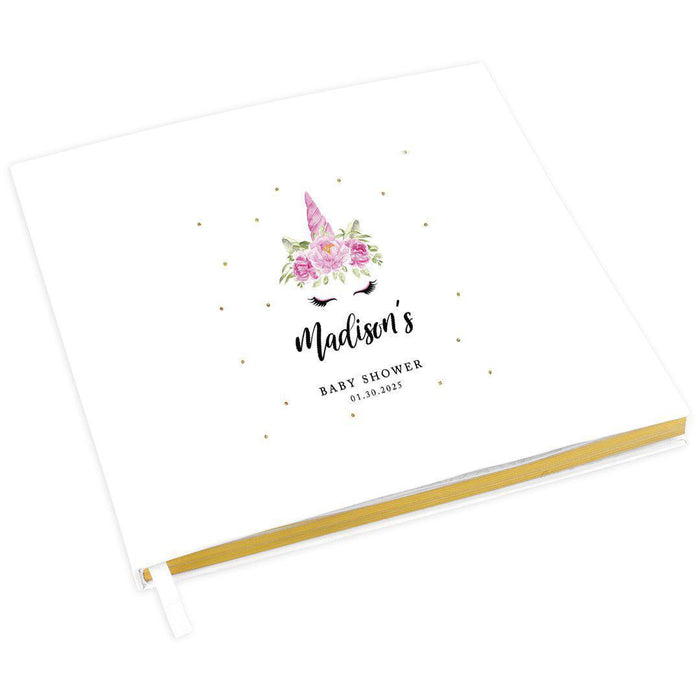 Custom Baby Shower Guestbook with Gold Accents, White Guest Sign in Registry, Design 1-Set of 1-Andaz Press-Unicorn Theme-