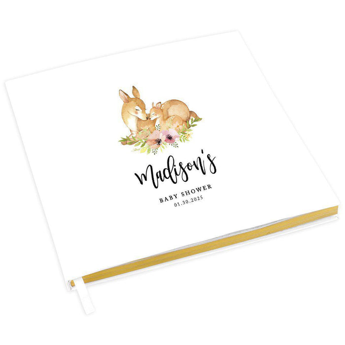 Custom Baby Shower Guestbook with Gold Accents, White Guest Sign in Registry, Design 1-Set of 1-Andaz Press-Woodland Deers-