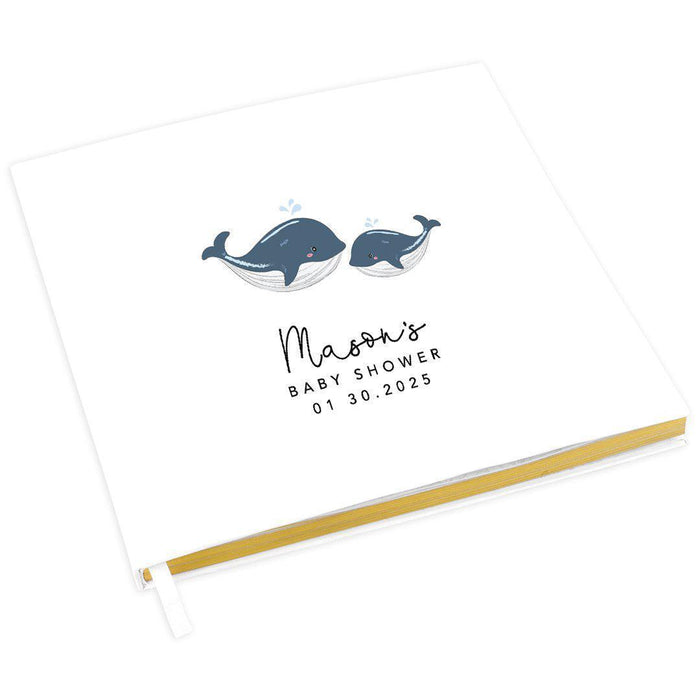 Custom Baby Shower Guestbook with Gold Accents, White Guest Sign in Registry, Design 2-Set of 1-Andaz Press-Baby Whale-
