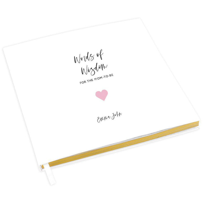 Custom Baby Shower Guestbook with Gold Accents, White Guest Sign in Registry, Design 2-Set of 1-Andaz Press-Pink Heart-