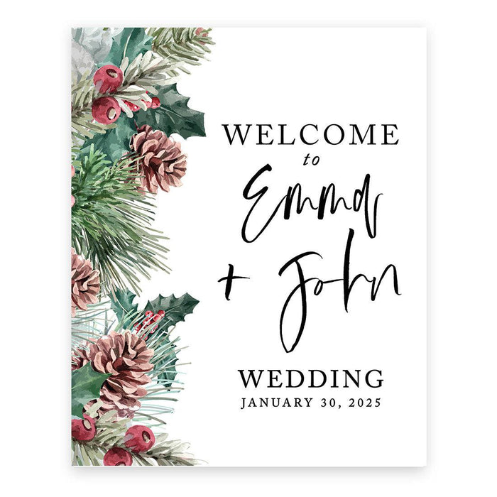 Custom Boho Wedding Canvas Welcome Signs-Set of 1-Andaz Press-Winter Pinecones-