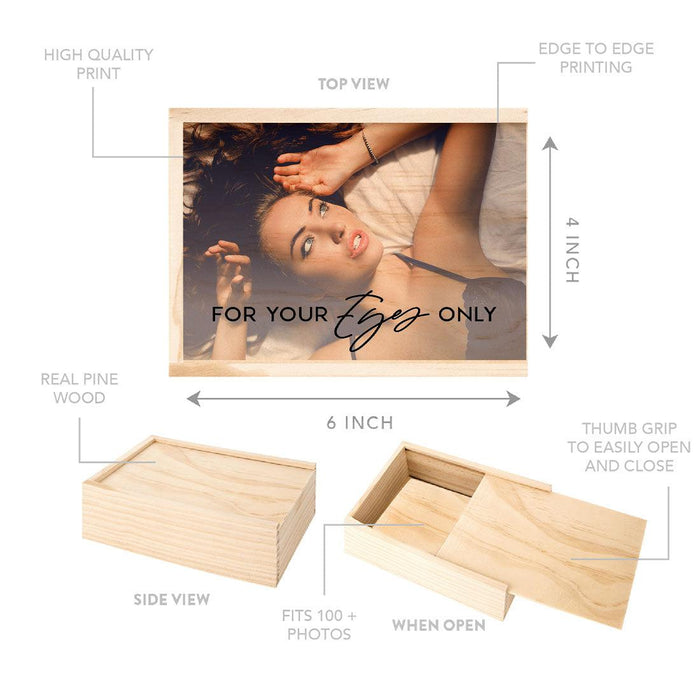 Custom Boudoir Photo Box, Natural Wood, Boudoir Photography Storage Box-Set of 1-Andaz Press-For Your Eyes Only-