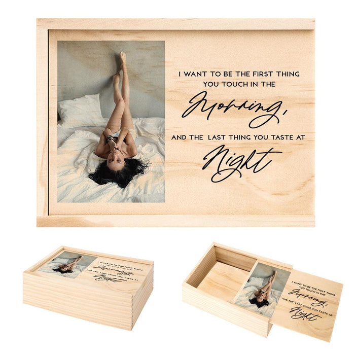 Custom Boudoir Photo Box, Natural Wood, Boudoir Photography Storage Box-Set of 1-Andaz Press-First Thing You Touch In The Morning-