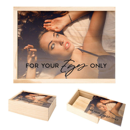 Custom Boudoir Photo Box, Natural Wood, Boudoir Photography Storage Box-Set of 1-Andaz Press-For Your Eyes Only-