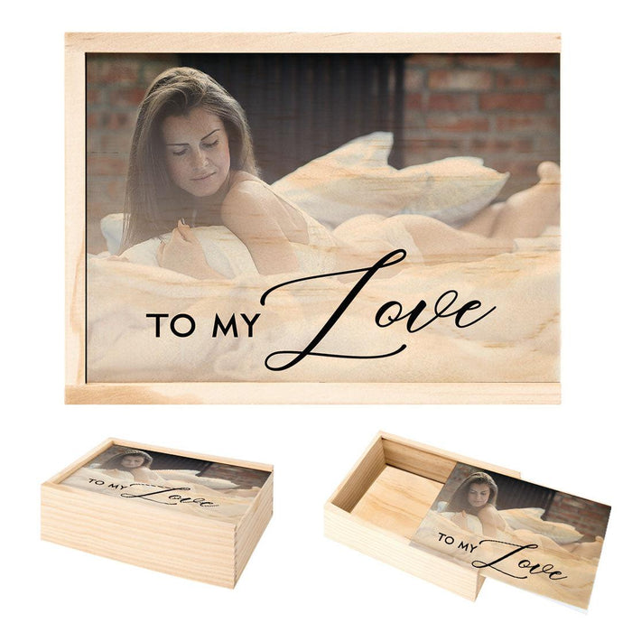 Custom Boudoir Photo Box, Natural Wood, Boudoir Photography Storage Box-Set of 1-Andaz Press-To My Love-