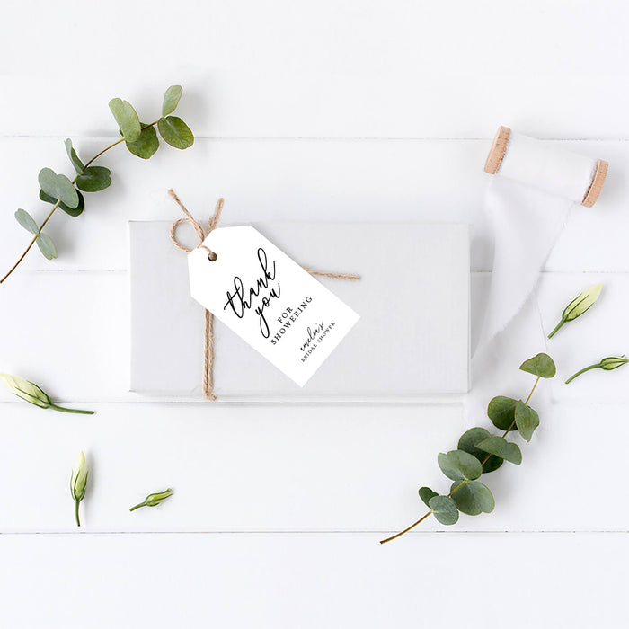 Custom Bridal Shower Favor Tags with Bakers Twine Custom Cardstock Thank you for Showering Gift Tags-Set of 100-Andaz Press-Minimal Modern-