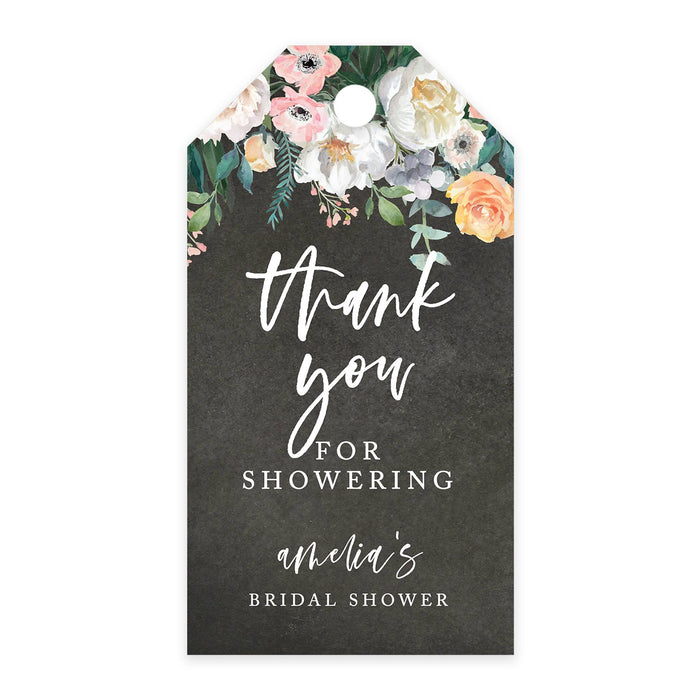 Custom Bridal Shower Favor Tags with Bakers Twine Custom Cardstock Thank you for Showering Gift Tags-Set of 100-Andaz Press-Chalkboard Florals-