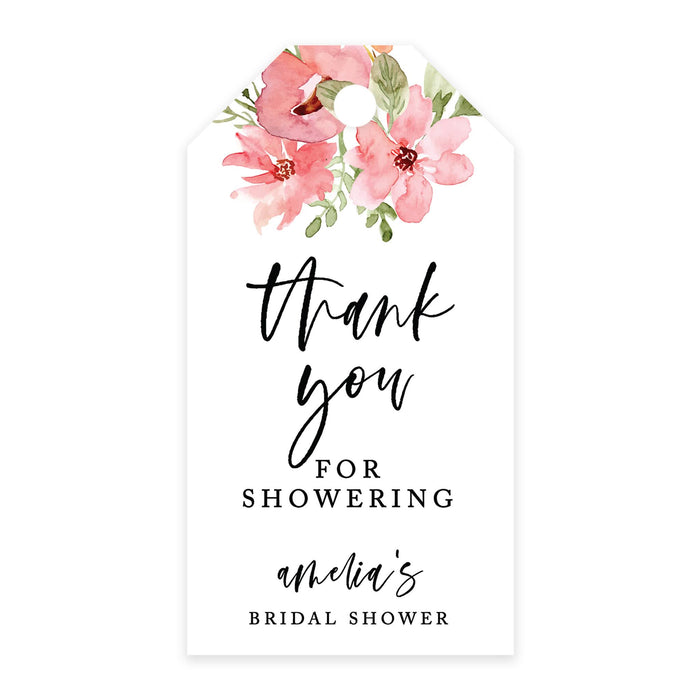 Custom Bridal Shower Favor Tags with Bakers Twine Custom Cardstock Thank you for Showering Gift Tags-Set of 100-Andaz Press-Coral Watercolor Florals-