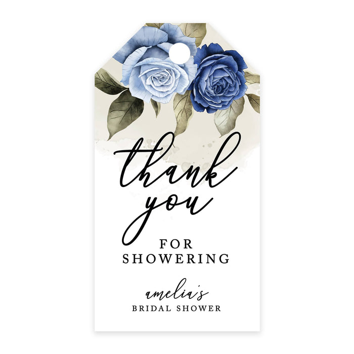 Custom Bridal Shower Favor Tags with Bakers Twine Custom Cardstock Thank you for Showering Gift Tags-Set of 100-Andaz Press-Icy Blue Roses-