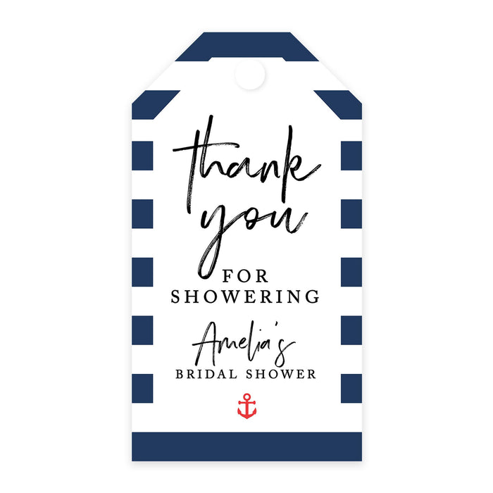 Custom Bridal Shower Favor Tags with Bakers Twine Custom Cardstock Thank you for Showering Gift Tags-Set of 100-Andaz Press-Nautical Beach-