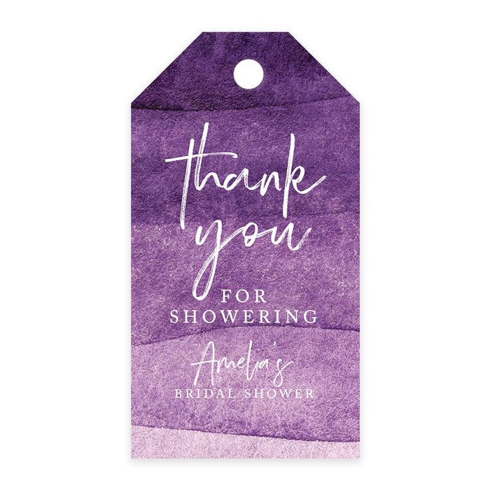 Custom Bridal Shower Favor Tags with Bakers Twine Custom Cardstock Thank you for Showering Gift Tags-Set of 100-Andaz Press-Purple Ombre Watercolor-