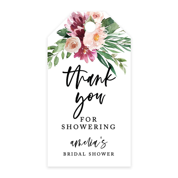Custom Bridal Shower Favor Tags with Bakers Twine Custom Cardstock Thank you for Showering Gift Tags-Set of 100-Andaz Press-Spring Watercolor Florals-