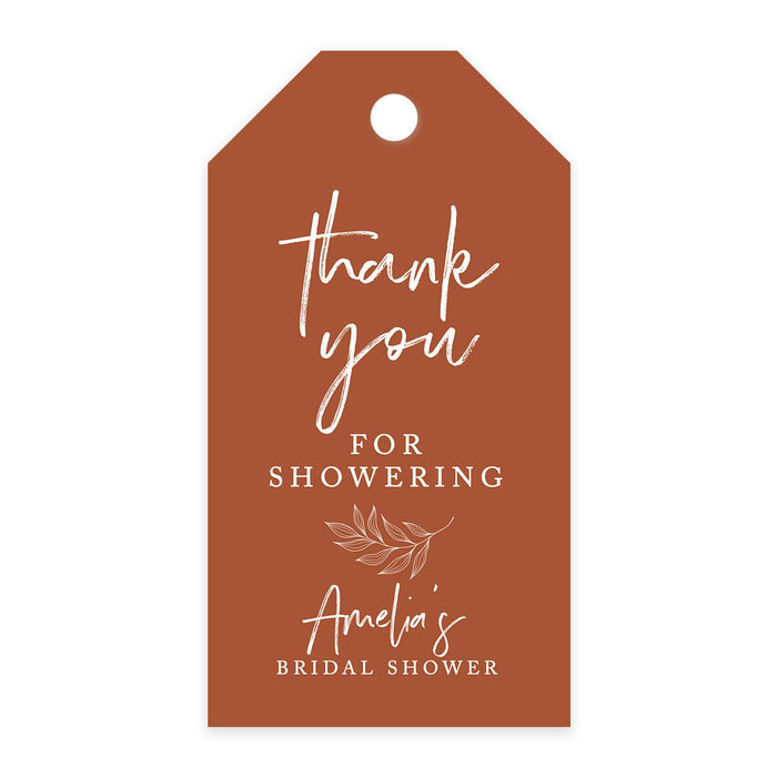 Custom Bridal Shower Favor Tags with Bakers Twine Custom Cardstock Thank you for Showering Gift Tags-Set of 100-Andaz Press-Terracotta Line Design-