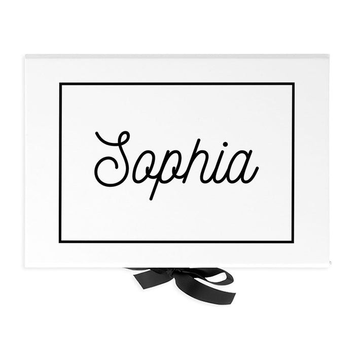 Custom Bridesmaid Proposal Box with Lids, White Gift Box with Ribbon - 24 Designs-Set of 1-Andaz Press-Classic Black Frame-