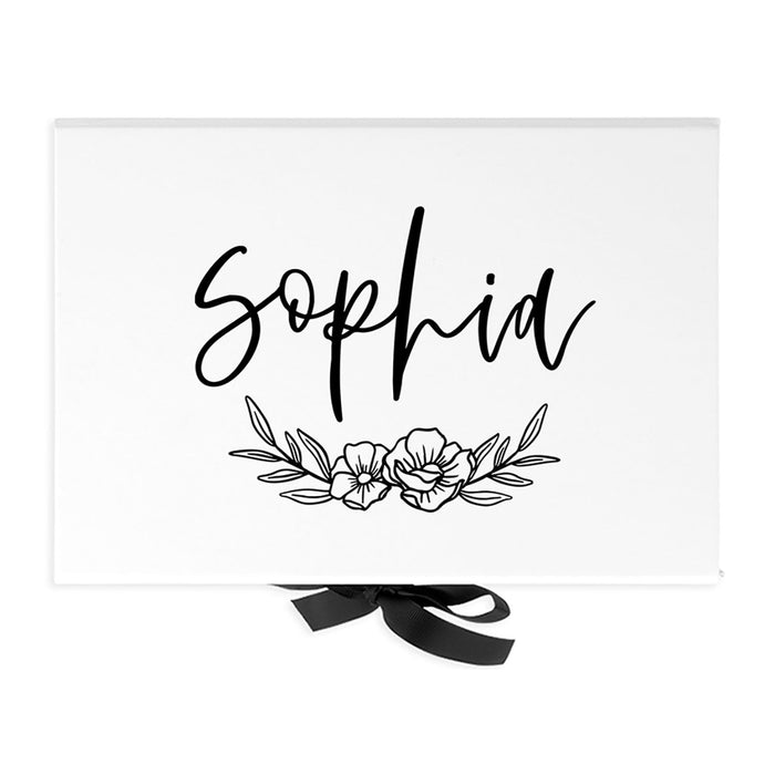 Custom Bridesmaid Proposal Box with Lids, White Gift Box with Ribbon - 24 Designs-Set of 1-Andaz Press-Minimal Line Florals-