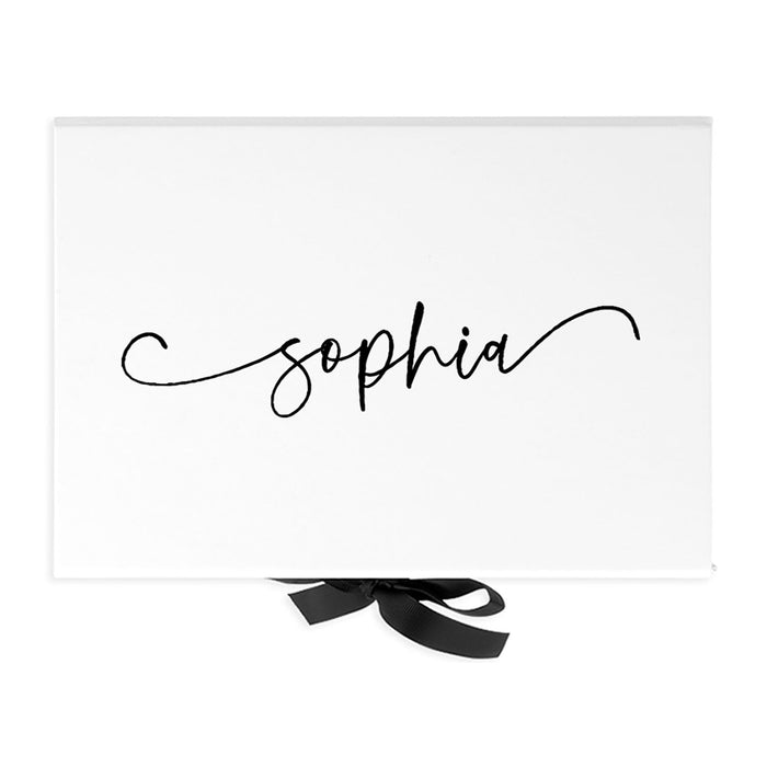 Custom Bridesmaid Proposal Box with Lids, White Gift Box with Ribbon - 24 Designs-Set of 1-Andaz Press-Script Name-