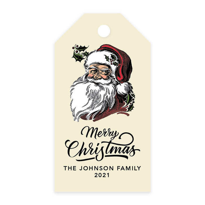 Custom Classic Christmas Gift Tags with String Card Stock Paper, Christmas Craft Supplies Xmas Wrapping-Set of 20-Andaz Press-Retro Santa-