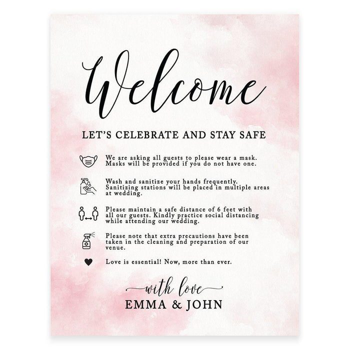 Custom Distance Wedding Party Signs, Spread Love, Formal Black and White Design Table Sign-Set of 1-Andaz Press-Celebrate Pink-