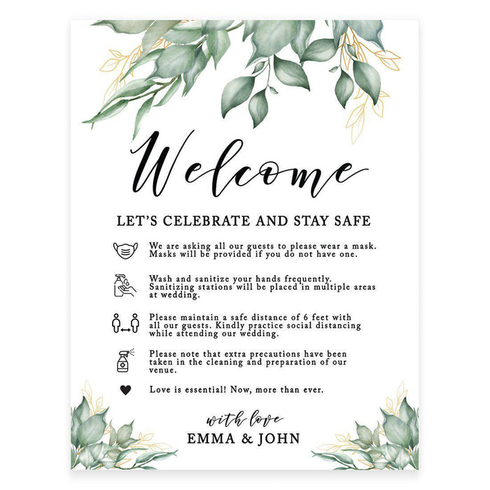 Custom Distance Wedding Party Signs, Spread Love, Formal Black and White Design Table Sign-Set of 1-Andaz Press-Safe Leaves-