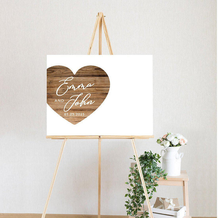 Custom Fall Canvas Wedding Guestbook Welcome Signs-Set of 1-Andaz Press-Rustic Wood Monogram-