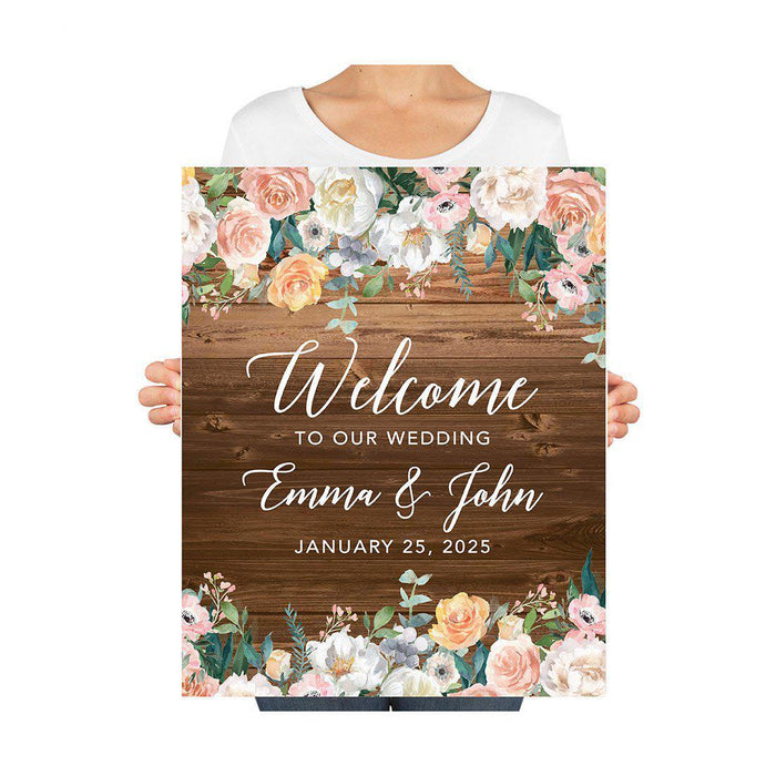 Custom Fall Canvas Wedding Guestbook Welcome Signs-Set of 1-Andaz Press-Rustic Wood Monogram-