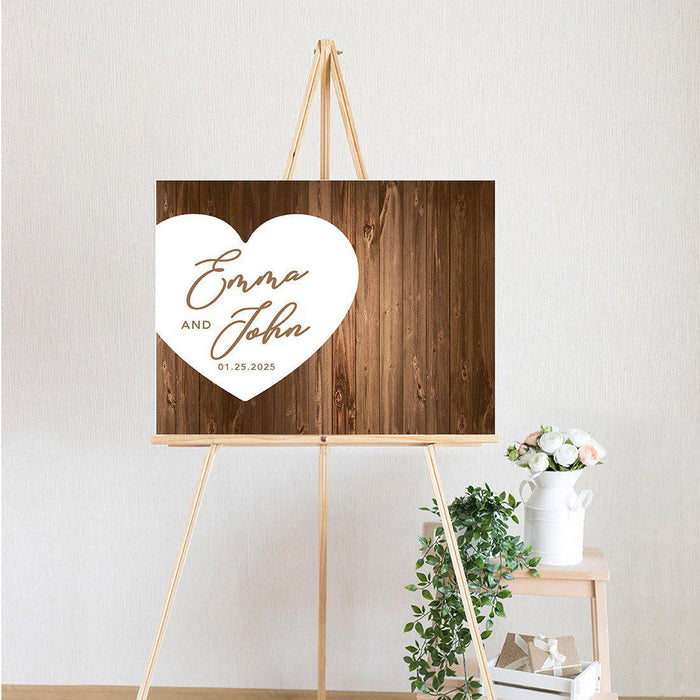 Custom Fall Canvas Wedding Guestbook Welcome Signs-Set of 1-Andaz Press-Rustic Wood Monogram-