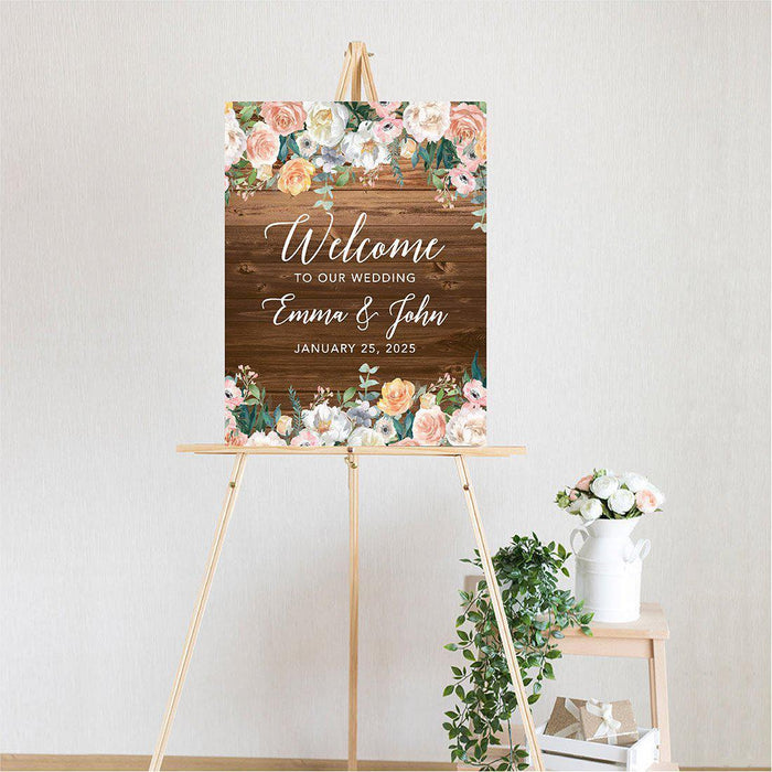 Custom Fall Canvas Wedding Guestbook Welcome Signs-Set of 1-Andaz Press-Rustic Wood Monogram-