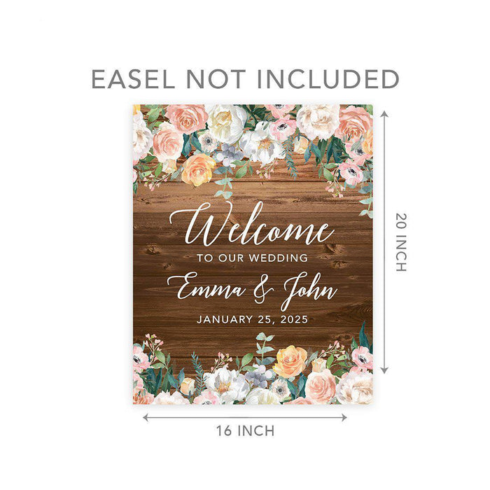 Custom Fall Canvas Wedding Guestbook Welcome Signs-Set of 1-Andaz Press-Rustic Wood Monogram-