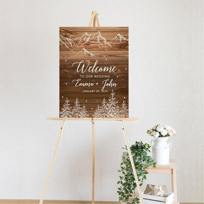 Custom Fall Canvas Wedding Guestbook Welcome Signs-Set of 1-Andaz Press-Rustic Wood Monogram-