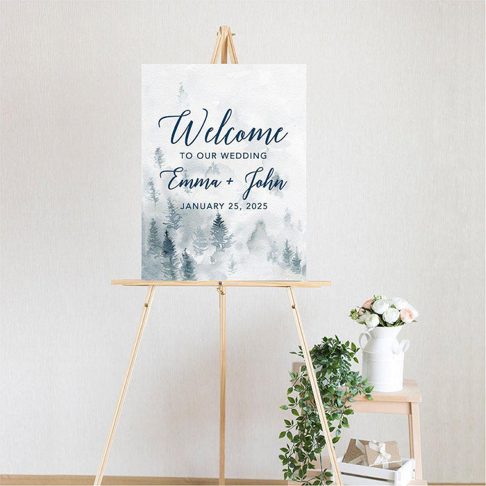 Custom Fall Canvas Wedding Guestbook Welcome Signs-Set of 1-Andaz Press-Rustic Wood Monogram-