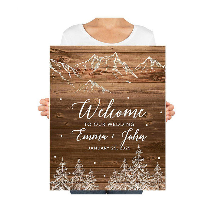 Custom Fall Canvas Wedding Guestbook Welcome Signs-Set of 1-Andaz Press-Rustic Wood Monogram-