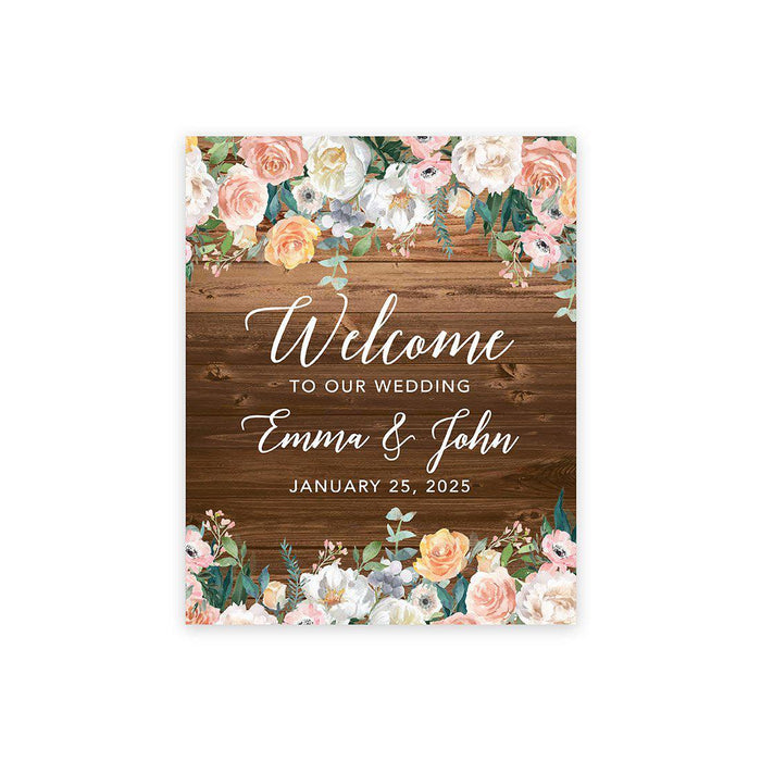 Custom Fall Canvas Wedding Guestbook Welcome Signs-Set of 1-Andaz Press-Rustic Wood Florals-