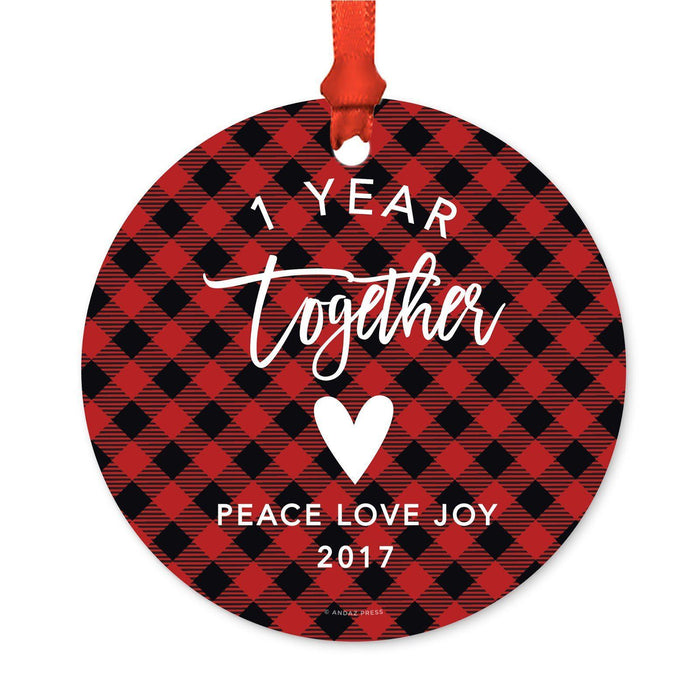 Custom Family Metal Christmas Ornament, Country Lumberjack Buffalo Red Plaid, Design 2-Set of 1-Andaz Press-1 Year Together-