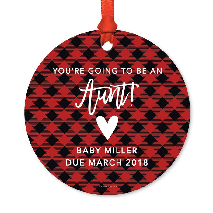Custom Family Metal Christmas Ornament, Country Lumberjack Buffalo Red Plaid, Design 2-Set of 1-Andaz Press-Aunt Going To Be-