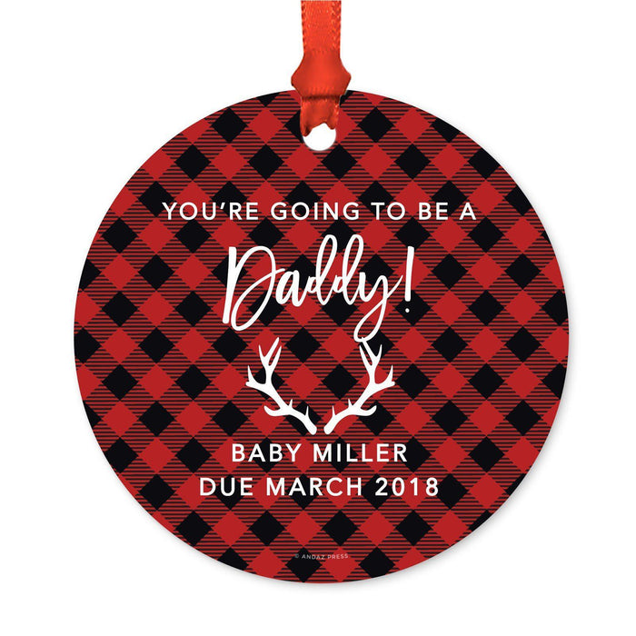 Custom Family Metal Christmas Ornament, Country Lumberjack Buffalo Red Plaid, Design 2-Set of 1-Andaz Press-Daddy Going To Be-