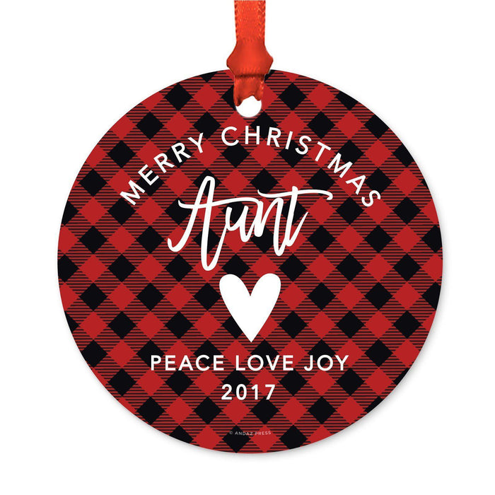 Custom Family Metal Christmas Ornament, Country Lumberjack Buffalo Red Plaid, Includes Ribbon and Gift Bag, Design 1-Set of 1-Andaz Press-Aunt-