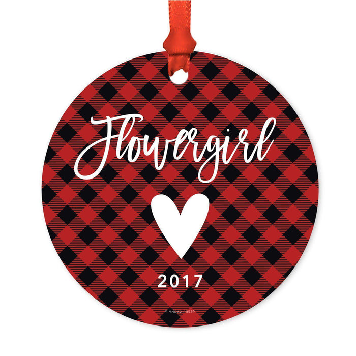 Custom Family Metal Christmas Ornament, Country Lumberjack Buffalo Red Plaid, Includes Ribbon and Gift Bag, Design 1-Set of 1-Andaz Press-Flowergirl-