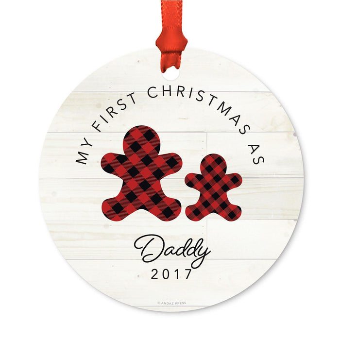 Custom Family Metal Christmas Ornament, Our First Christmas, Lumberjack Buffalo Red Plaid, Year-Set of 1-Andaz Press-Dad-