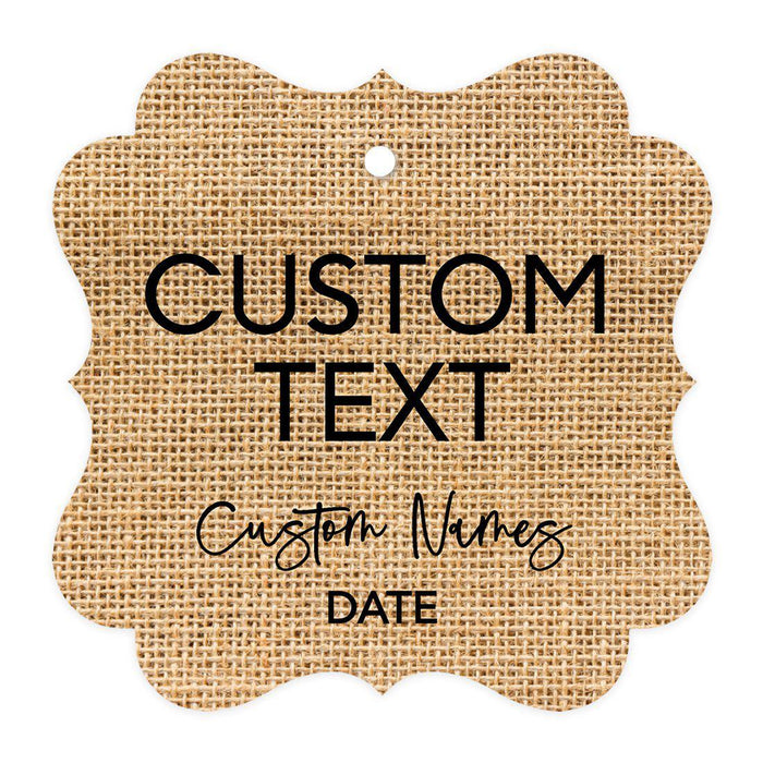 Custom Fancy Frame Favor Tags, Thank you Hang Tags for Wedding, Bridal Shower, Baby Shower Party Favors-Set of 96-Andaz Press-Burlap-