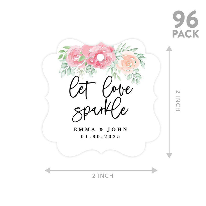 Custom Fancy Frame Let Love Sparkle Paper Tags, Hang Tags For Wedding Sparklers, Design 1-Set of 96-Andaz Press-Watercolor Bouquet-